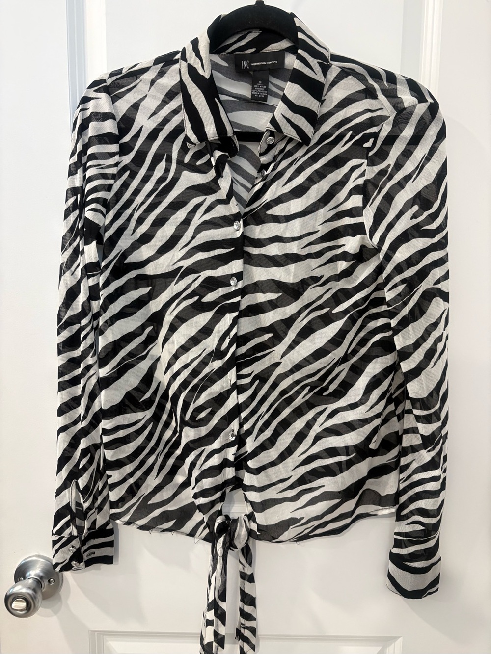 INC International Concepts Black & White Zebra Tie-Front Button-Down Shirt